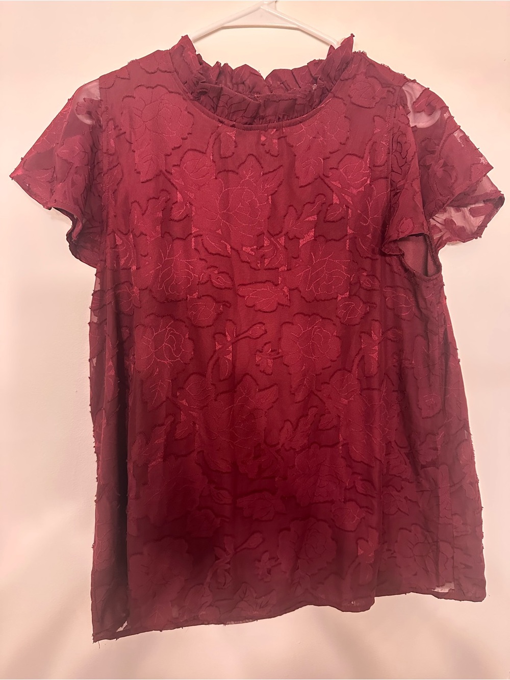 Indigo Soul Women’s Medium Burgundy Floral Sheer Blouse